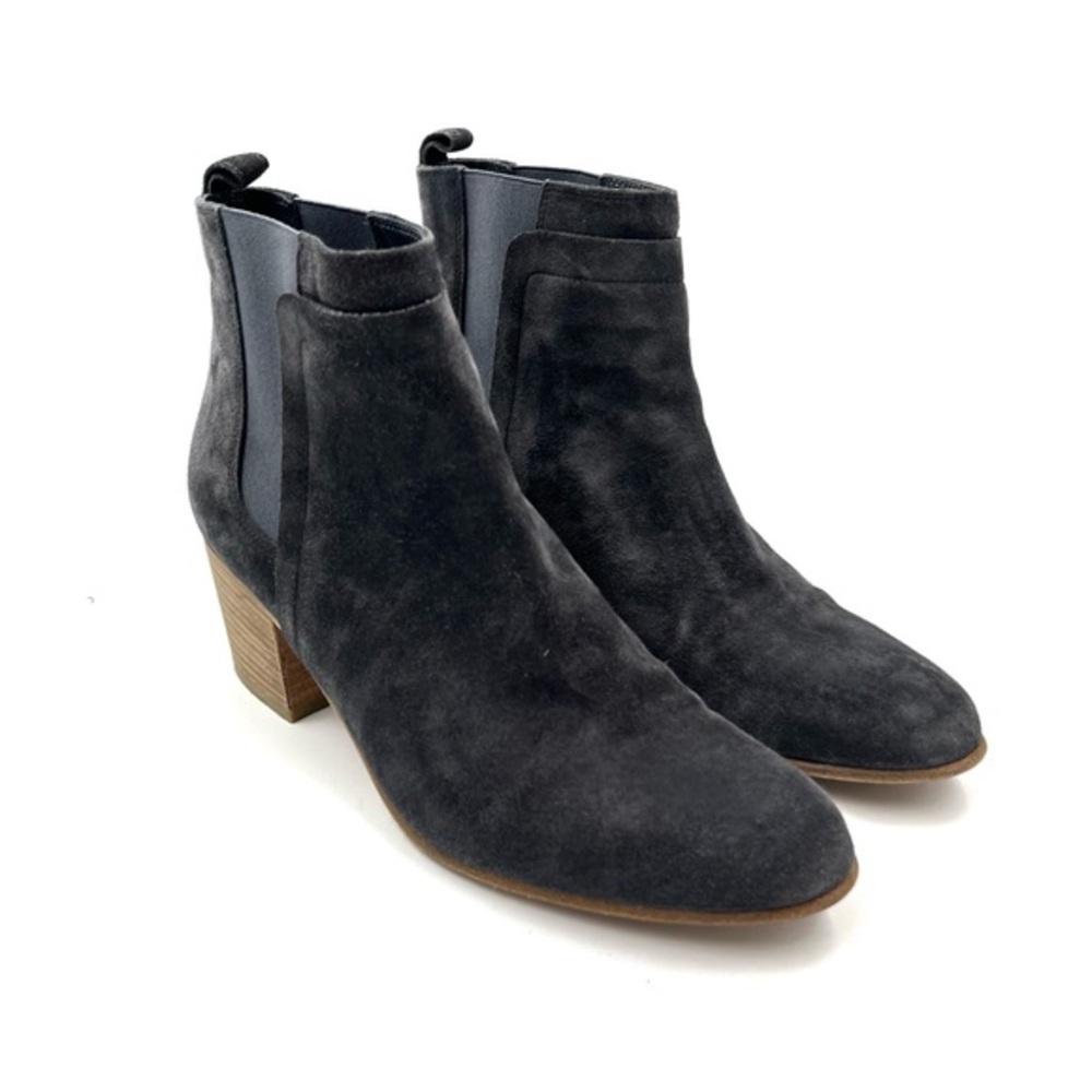 VINCE Hallie Gray Suede Round Toe Stacked Heel Bootie Size 8.5